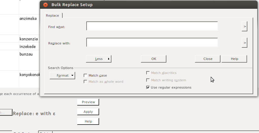 Bulk Replace Setup dialog